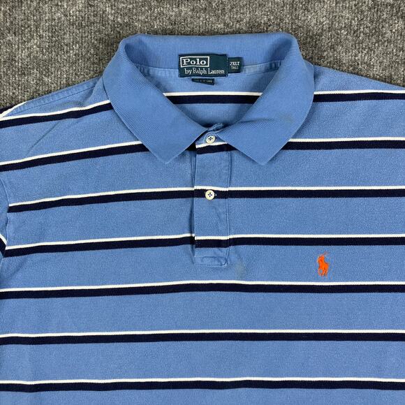 Polo Ralph Lauren Polo Mens Size 2XLT Blue Striped Short Sleeve Classic Fit - Picture 1 of 8